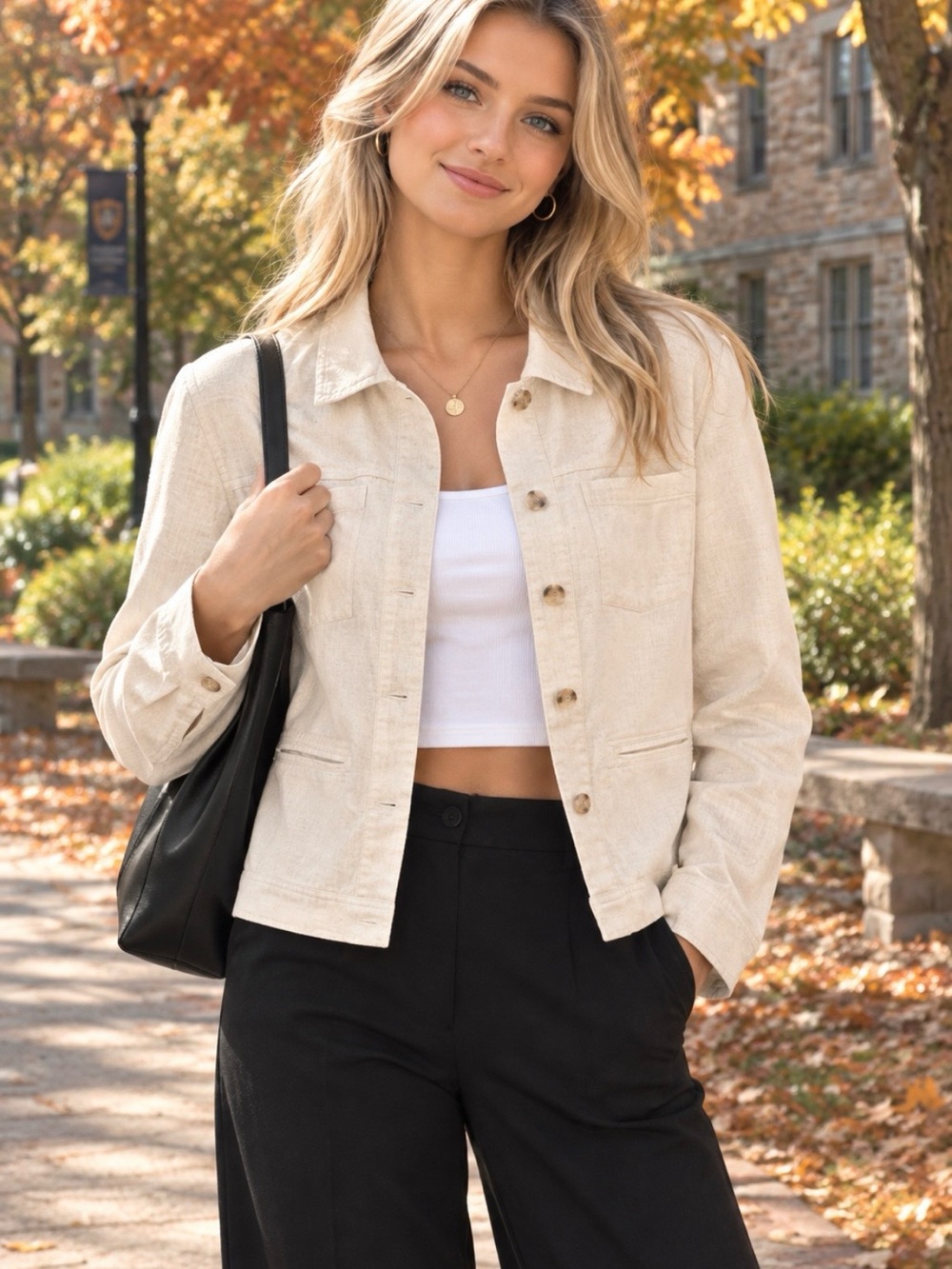 Lucky Brand Cream Button-Up Jean Jacket
